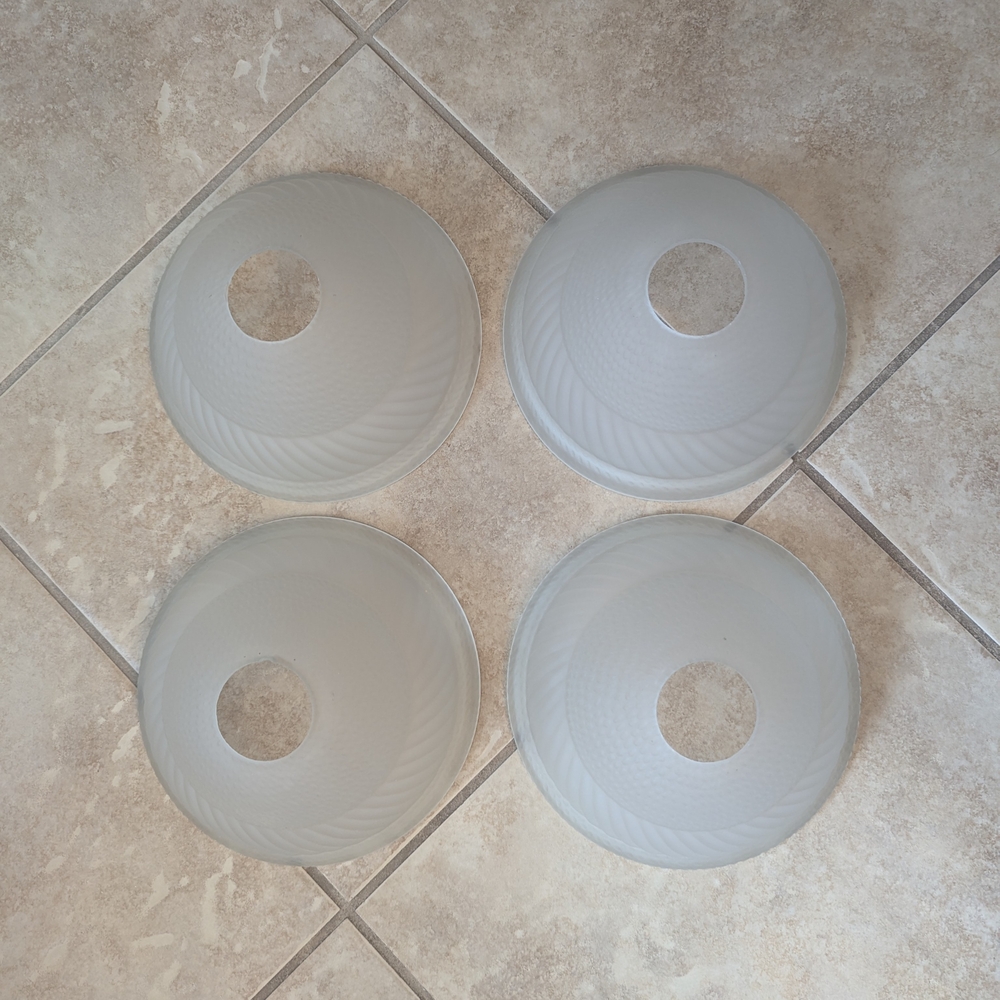 VTG Set Of 4 Embossed Dome Frosted Glass Shades Globes W Neckless 1.75" Fitter - Picture 6 of 9